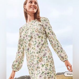 LOFT Floral Print Midi Dress - Cream and Green